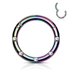viva-adorno 1,2 x 8mm Segmentring Clicker Scharnier Septum Nasen Piercing Ring Kristall Zirkonia Z551, regenbogen