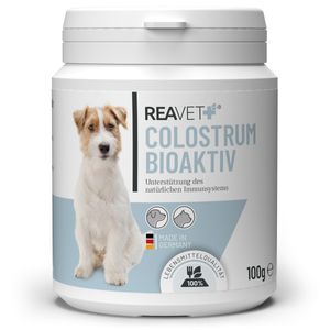 REAVET Colostrum Pulver für Hund & Katze 100g - Immun Boost mit hohem Immunglobulin Gehalt, Immunsystem stärken, Magen & Darm, Natürliches Kolostrum