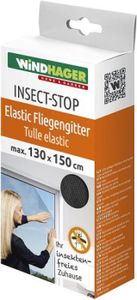 Windhager Insektenschutz Fenstergitter, elastisch, gute Durchsicht, inkl. Montage-Klettband, anthrazit, 130 x 150 cm, 03386