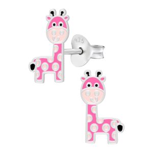 Silberne Ohrstecker, rosa Giraffe mit hellrosa Flecken