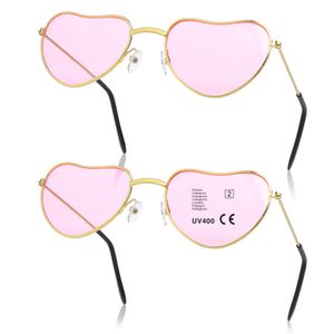 KarneLux Herz Sonnenbrille 2er Set - Rosa Brille in Herz-Form als Zubehör für Hippie Kostüm - Ideales Accessoire für Partys und Festival