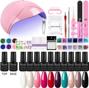 SHELLOLOH Gel Nagellack Set mit 36W UV/LED Nagellampe Für Gelnägel 9PC UV Nagellack mit Top und Base Coat Nagelset Gelnägel Starterset  NägelAcryl Set