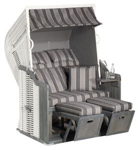 Müsing Strandkorb Sunny Smart Rustikal 255 Plus anthrazit, gestreift, weiß Kunststoff, Holz, 9-teilig