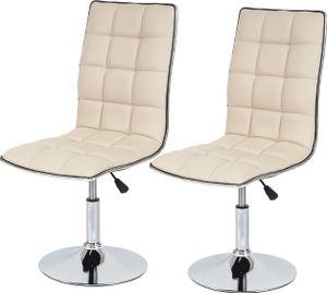 2er-Set Esszimmerstuhl HWC-C41, Stuhl Küchenstuhl, höhenverstellbar drehbar, Kunstleder -  creme