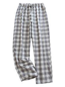 Damen Schlafhosen Elastische Taille Lounge Kariert Hose PJ Bottoms Lässige Lange-Hose Farbe:Graue Dual -Linie,Größe S