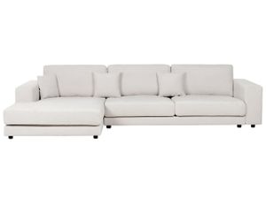 BELIANI Ecksofa Cremeweiß Stoff L-förmig 4-Sitzer Sofa mit Chaiselongue Rechtsseitig Wohnzimmermöbel Modern Wohnzimmer Ausstattung Wohnecke Sitzecke