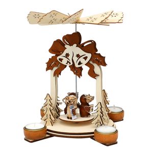 Holz Teelichtpyramide Glocke, mit Eulenfiguren SIGRO