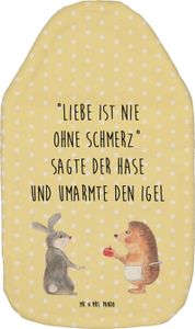 Mr. & Mrs. Panda Wärmflasche Hase Igel - Gelb Pastell - Geschenk, Herzschmerz, Kleine Wärmflasche, Körnerkissen, Trennungsschmerz, Wärmekissen, Wärmflaschenbezug, Tiere