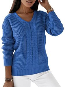 Frauen Winter Warmer Pullover Loungewear Langarm Gestrickt,Farbe:Blau,Größe:Xl