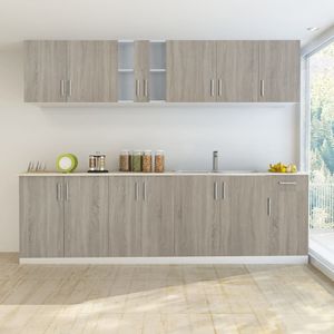 【Neu】Küchenschränke Küchenzeile mit Spülenunterschrank 8- tlg. Eichen-Look Gesamtgröße:600 x 290 x 570 mmMöbel-Schränke-Küchenschränke im Landhaus-Stil