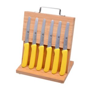 GRÄWE Magnet-Messerhalter Bambus klein mit Brötchenmessern gelb