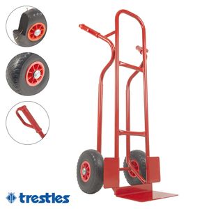 TRESTLES S04 Rot Sackkarre | Stahlgestänge | pannensicheres PolyurethanRad |  250 kg Tragkraft | Treppenrutschkufen