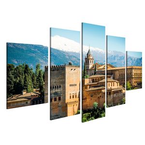 Bild auf Leinwand Blick Auf Die Berühmte Alhambra Granada Spanien  Wandbild Leinwandbild Wand Bilder Poster 170x80cm 5-teilig