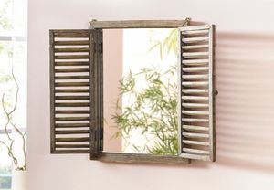 Holz-Spiegel 'Fenster' Natur Schmuck Wohnen Tisch Deko Raum, originell,Blickfang