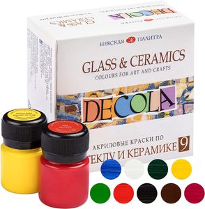 9 Decola Porselein Verf Set | 9x20ml Permanente Verf Voor Glas En Keramiek | Hoge Dekking Op Donkere Oppervlakken | Gemaakt Door Neva Palette