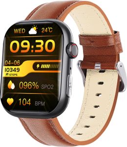 INF Smarte EKG-Uhr Herzfrequenzmesser, Fitness-Tracker, mit mehreren Sportmodi Schwarzes und braunes Lederarmband