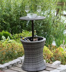 Garden Pleasure Tisch MUMBAI mit Getränkekühler Ø45cm Stahl und Kunststoff Grau - Sommerparty im Garten