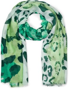 styleBREAKER Damen Schal mit buntem Leoparden Animal Print Muster, Leichtes großes Tuch mit kurzen Fransen 01016225, Farbe:Grün