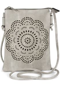 styleBREAKER Damen Mini Bag Umhängetasche mit Blumen Lasercut Cutout Muster und Strass, Schultertasche, Handtasche 02012367, Farbe:Hellgrau