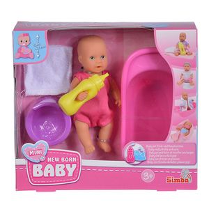 Simba Mini New Born Baby Set, Babypuppe, Baby Puppe, Badeset, Badewanne, mit Zubehör, Spielzeug, 105033218
