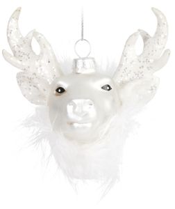 BRUBAKER Hlava jeleňa biela s trblietkami sklenená vianočná ozdoba - ručne maľovaná - vianočné ozdoby na stromček zábavné - vianočné ozdoby figúrky vianočná dekorácia