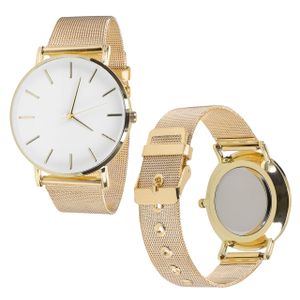 mumbi Armbanduhr Armband Uhr für Herren Damen Analog Quarz Business Freizeit, Goldfarben-Weiss