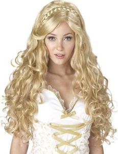 Burgfräulein Locken-Perücke mit Zopf goldblond