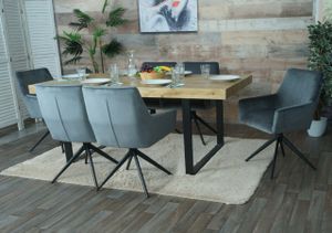 sada 6 jídelních židlí HWC-L91, kuchyňská židle područky otočné auto pozice látka/textil  tmavě šedá