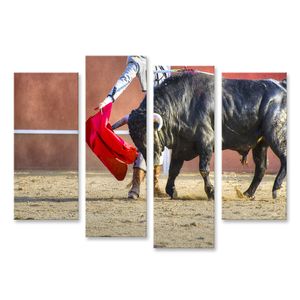 Bild auf Leinwand Bekämpfung Der Stier Bild Aus Spanien Black Stier  Wandbild Leinwandbild Wand Bilder Poster 130x80cm 4-teilig
