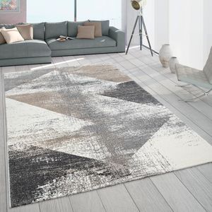 Teppich Wohnzimmer Kurzflor Vintage Design Abstraktes Muster Pastell Grau Beige Grösse 200x290 cm