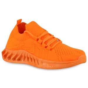 VAN HILL Damen Sportschuhe Laufschuhe Strick Schnürer Profil-Sohle Schuhe 838964, Farbe: Neon Orange, Größe: 39
