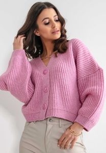 Oversize-Pullover mit Knopfverschluss in rosa, Gr. L/XL