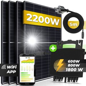 Solaranlage Balkonkraftwerk Set 2200 W / 1800W, Monokristallin, (HERF Micro Inverter 1800W, 5m Anschlusskabel, Solarkabe