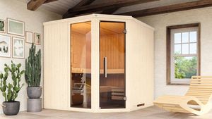 Elementsauna Weka Varberg 3 ohne Ofen mit Fenster und graphitfarbeneer Ganzglastüre Elementsauna Weka Varberg 3 ohne Ofen mit Fenster und graphitfarbeneer Ganzglastüre