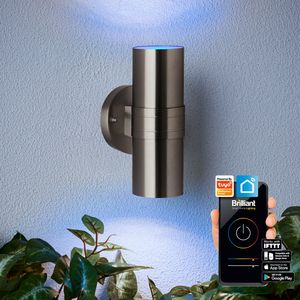 BRILLIANT smarte Außenwandleuchte SANDERS | Aus Edelstahl gefertigte Wandlampe Up & Down | Steuerbar über App | 8W 870 Lumen 2700 - 6500 Kelvin |