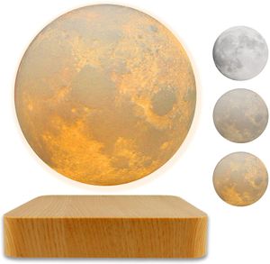 Mondlampe 3D-Druck Magnetisch Schwebende Mondlichtlampen mit heller Holzmaserung Holzimitat-Basis