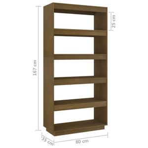 vidaXL Bücherregal/Raumteiler Honigbraun 80x35x167 Massivholz Kiefer