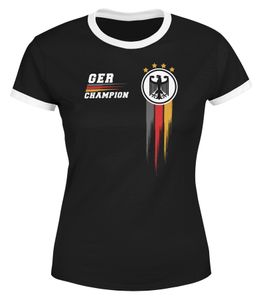 Damen EM-Shirt Deutschland Fußball Fanshirt Germany Champion Europameisterschaft 2021 Moonworks®  schwarz-weiß L