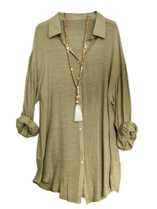 Damen Blusen Lässig Oberteile Nackenbluse Lose Tunika Hemd Casual Long Sleeve Shirts Farbe:Grau,Größe L