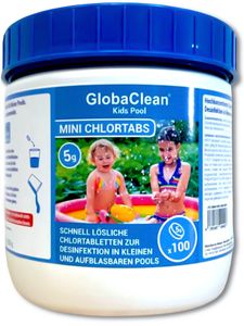 GlobaClean Chlor Mini Tabs - Schnelllösliche Chlortabletten für Pool, Aufstellpool, Kinderpools, Kinderbecken, Planschbecken & Whirlpool - Effektive Wasserpflege & Desinfektion - 500gr