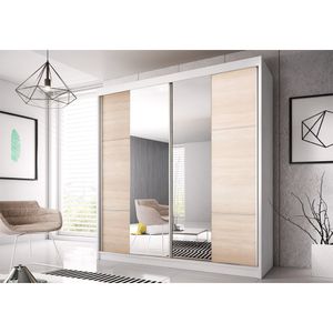 Šatníková skriňa s posuvnými dverami Šatníková skriňa so zrkadlom Multi 36 - 233 cm (biela/Sonoma) + zrkadlo
