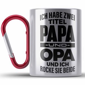 Trendation - Papa und Opa Edelstahl Tasse Karabiner Geschenk für Opa Weihnachten Geburtstag Lustige Edelstahl Tasse Karabiner Bester Opa (Rot)