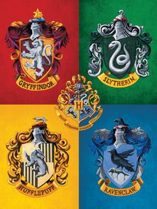 Harry Potter Poster Leinwandbild Auf Keilrahmen - Colourful Crests (80 x 60 cm)