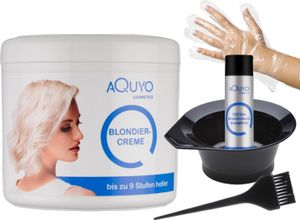 Blondiercreme Set mit Handschuhen, Färbeschale, Färbepinsel und Tiefenreinigungsshamopoo - zum blondieren oder aufhellen der Haare | Blondierung bis zu 9 Stufen heller | Blondiermittel pflegt chemisch behandeltes, strukturgeschädigtes Haar und entfernt den Gelbstich