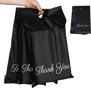 60 Stück Versandtaschen aus Kunststoff für Post 25 x 35 cm + 5 cm + 6 cm, Versandtaschen "Thank You", für Postsendungen, wasserdicht und feuchtigkeitsbeständig für Verpackung, Shopping, schwarz