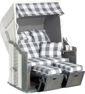 Müsing Strandkorb Sunny Smart Rustikal 255 Plus hellgrau, weiß, dunkelgrau, weiß Kunststoff, Holz, 9-teilig