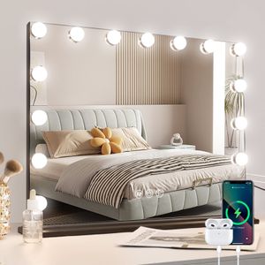  Hollywood Make-up-Spiegel, groß, mit 17 Leuchten, dimmbar,  LED-Lampen, Touch-Control-Design, Kosmetikspiegel für Schlafzimmer,  Ankleidezimmer (70 x 55 cm)