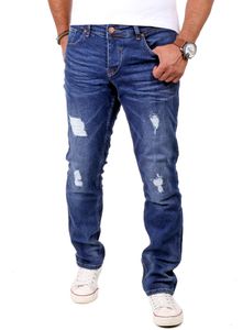 Reslad Jeans Herren Destroyed Look Slim Fit Denim Stretch Jeans-Hose RS-2062 Blau W33 / L34