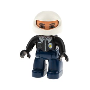 1x Lego Duplo Figur Mann dunkel blau Polizist Helm Hände schwarz 47394pb067
