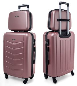 RGL 520 Kofferset ABS Hardcase Trolley 2-teilig 2in1 Koffer XL + Kosmetikkofer Farbe: Rose Red